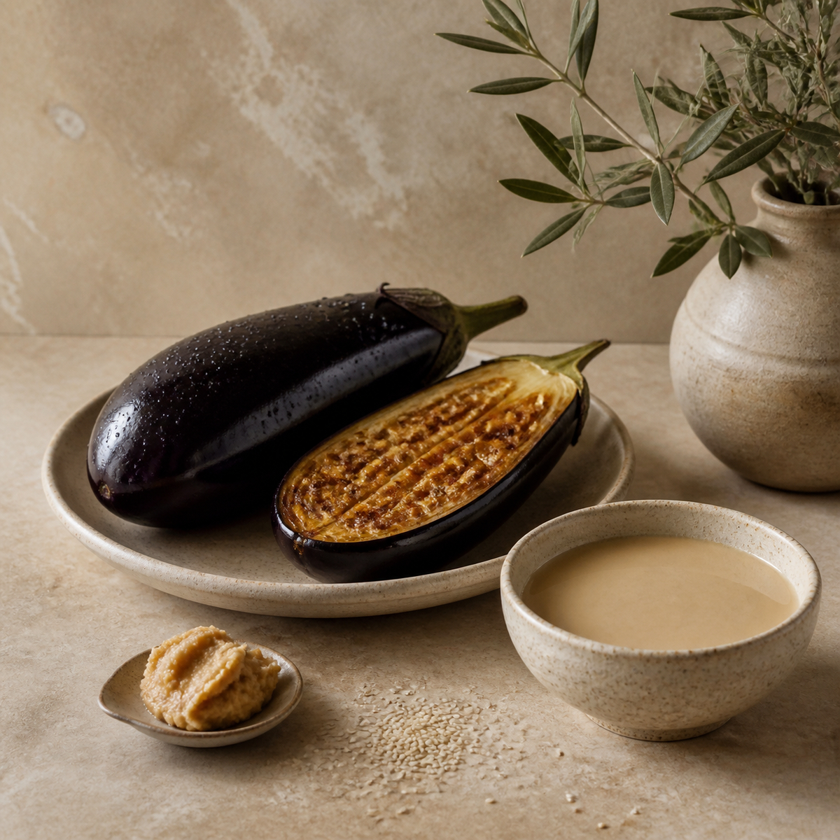 Crema di Melanzane, Miso Bianco & Tahina